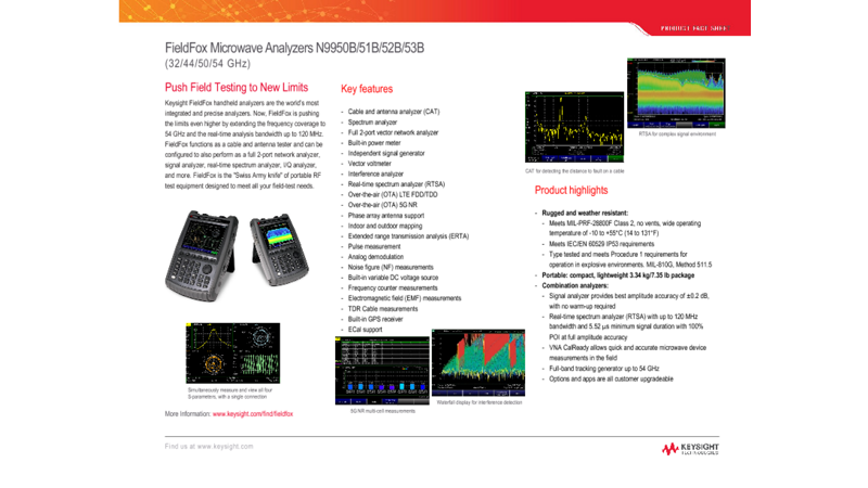 FieldFox Microwave Analyzers N9950B/51B/52B/53B